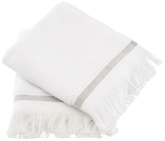 Håndklæde/gæstehåndklæde Meraki Hvid med grå striber 40x60 cm - Økologisk bomuld