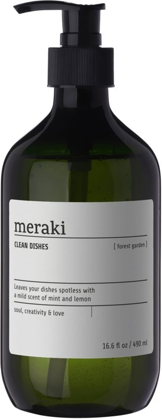 Opvaskemiddel Meraki Forest Garden - Svanemærket miljøvenligt, Sort flaske Ø7×H19 cm, Pebermynte & Lemon duft
