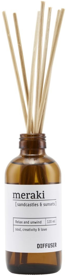 Duftfrisker aromadiffuser 120 ml Meraki Sandcastles & Sunsets - hvid glasflaske med 7 duftpinde