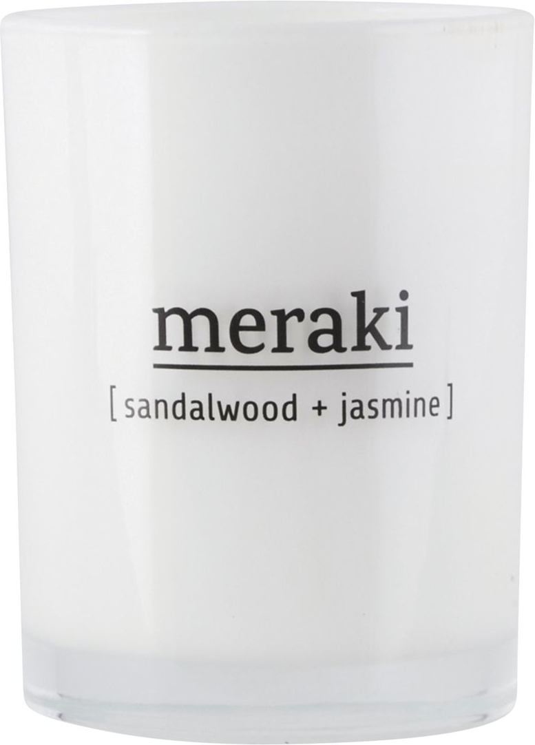 Duftlys Meraki Sandalwood & Jasmine - soyavoks i glas Ø8×H10,5 cm, 35 timers brændetid