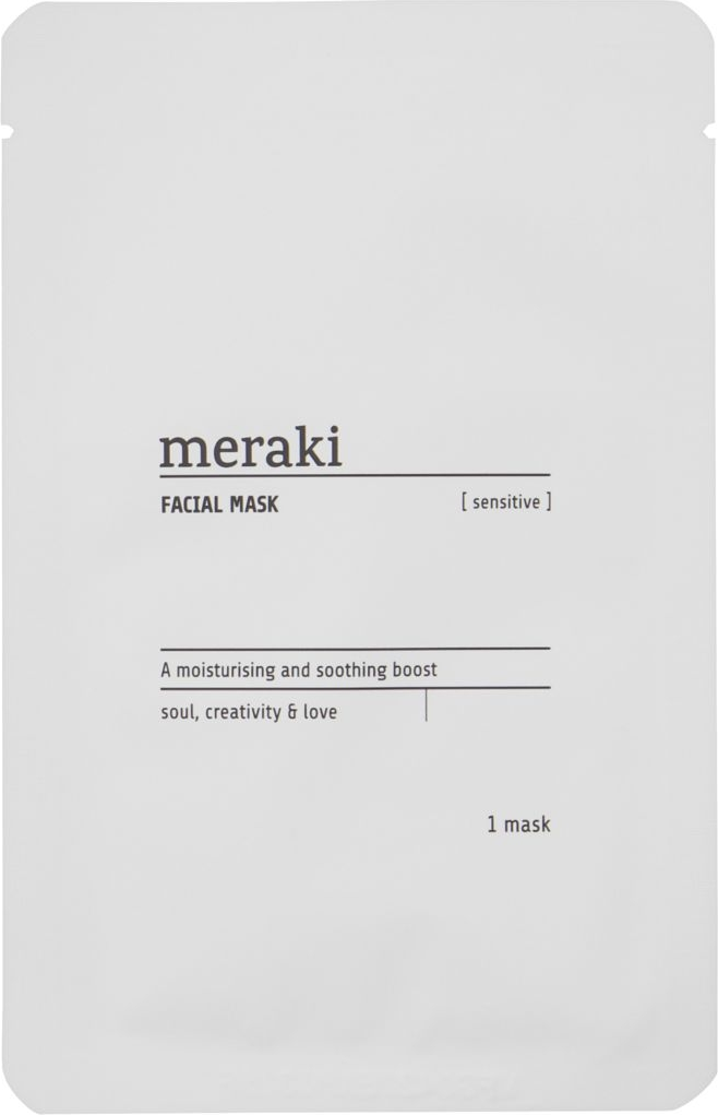 Ansigtsmaske Meraki Sensitive - fugtgivende og beroligende sheet maske med aloe vera, agurk, tomat & Centella Asiatica