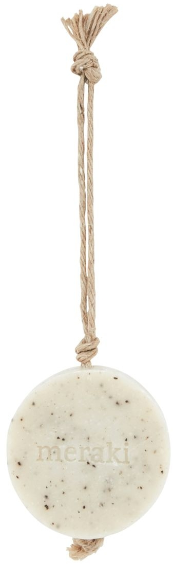 Håndsæbe Meraki Sesame Scrub - sæbebar 150 g, rund med indbygget snor, hvid
