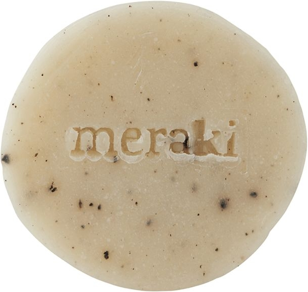 Håndsæbe Meraki Sesame Scrub sæbebar 20g elfenben med snor, skånsom eksfoliering med grøn mynte, cedertræ & eukalyptus