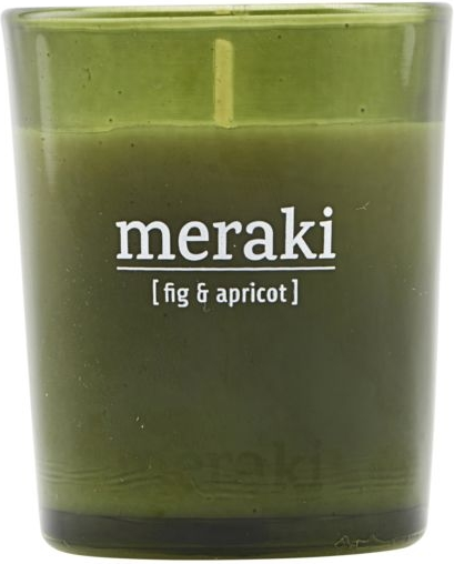 Duftlys Meraki Fig & Apricot - Stearinlys i grønt glas, duft af figen & abrikos, Ø5,5×6,7 cm, 12 timers brændetid