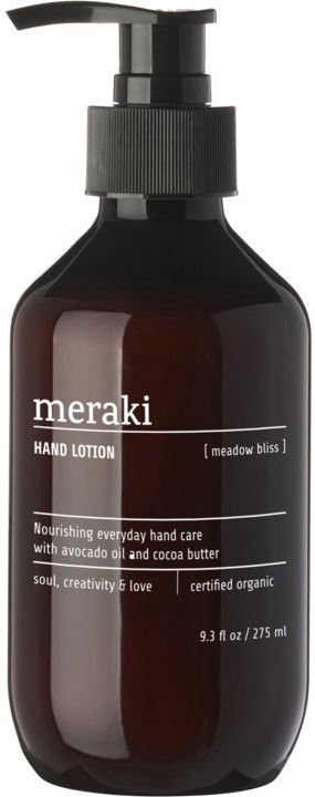 Håndlotion Meraki Meadow Bliss Ø6×H16 cm Økologisk certificeret - Fugt & Beskyttelse med Aloe Vera, Glycerin & Avocadoolie