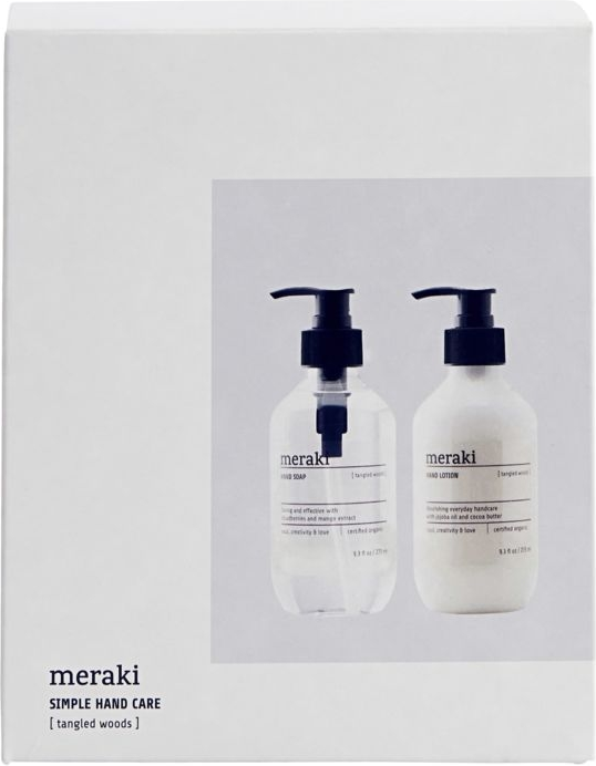 Gaveæske Meraki Tangled Woods økologisk håndpleje sæt med håndsæbe & håndlotion i hvidt design