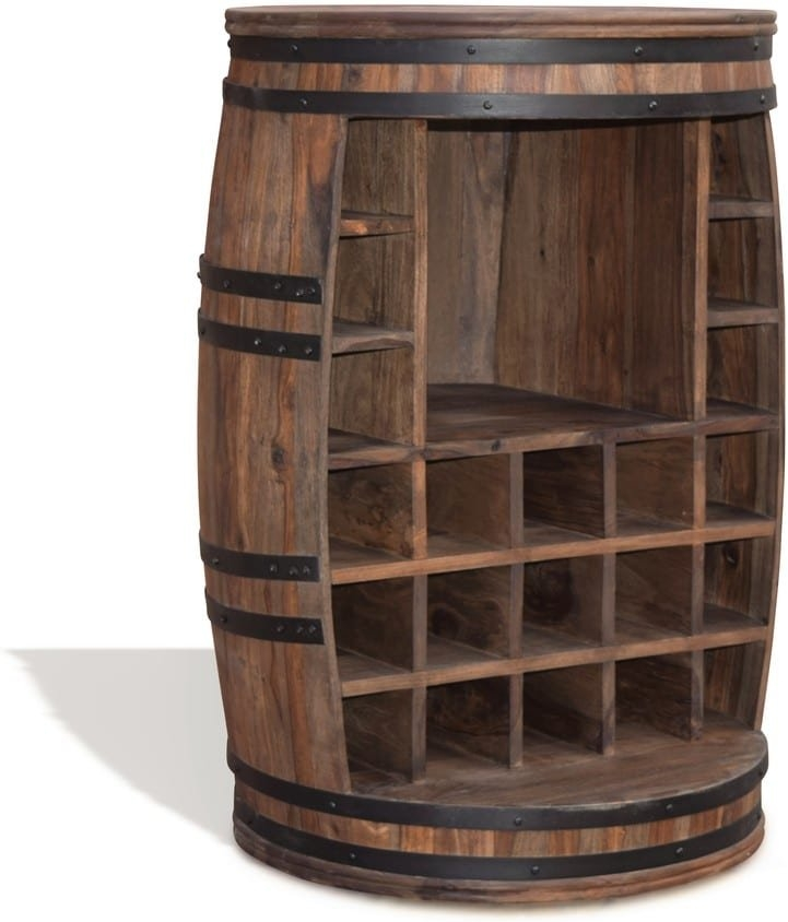 Barskab OBUZI Rosey-Dee Rustic i vintønde Ø65 x H90 cm, massivt rosentræ, plads til 21 flasker, mørk natur/sort