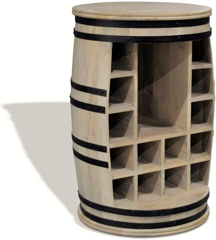 Barskab OBUZI Rosey Manga-Jo rustik vintønde i hvidbehandlet mangotræ Ø55 x H80 cm med 14 flaskehylder