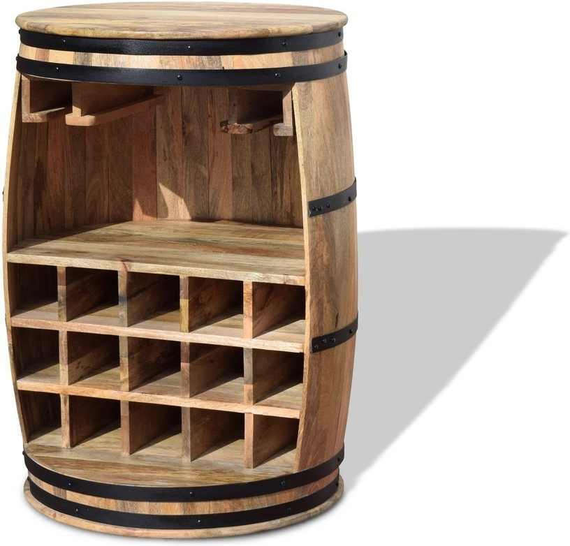 Vintønde barbord OBUZI Rosey-Indica i mangotræ med plads til 15 flasker Ø65×H90 cm