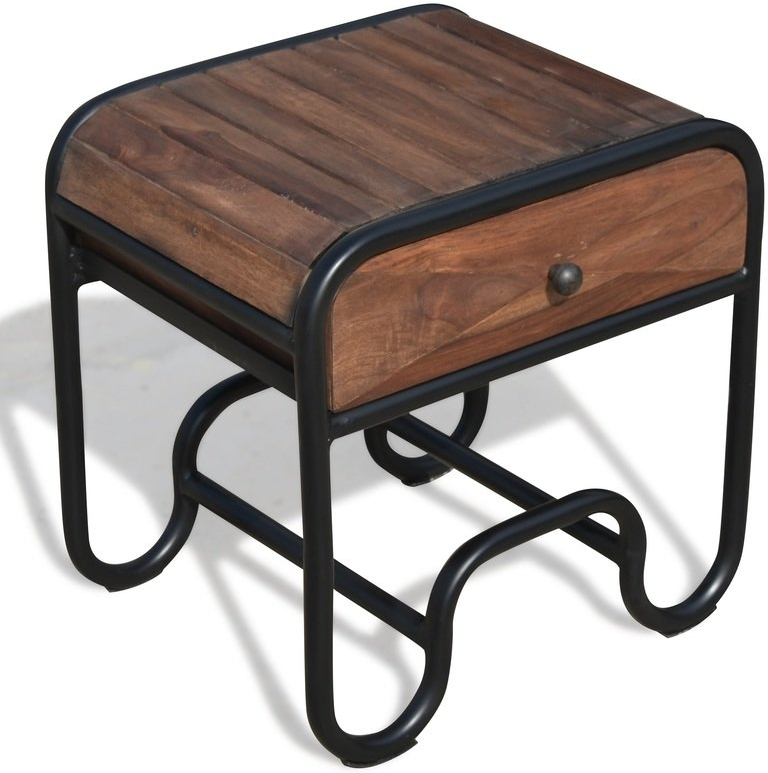 Sengebord OBUZI Christiania Dark - natbord i rosentræ & sort jernramme Rustic H50×B40×L50 cm