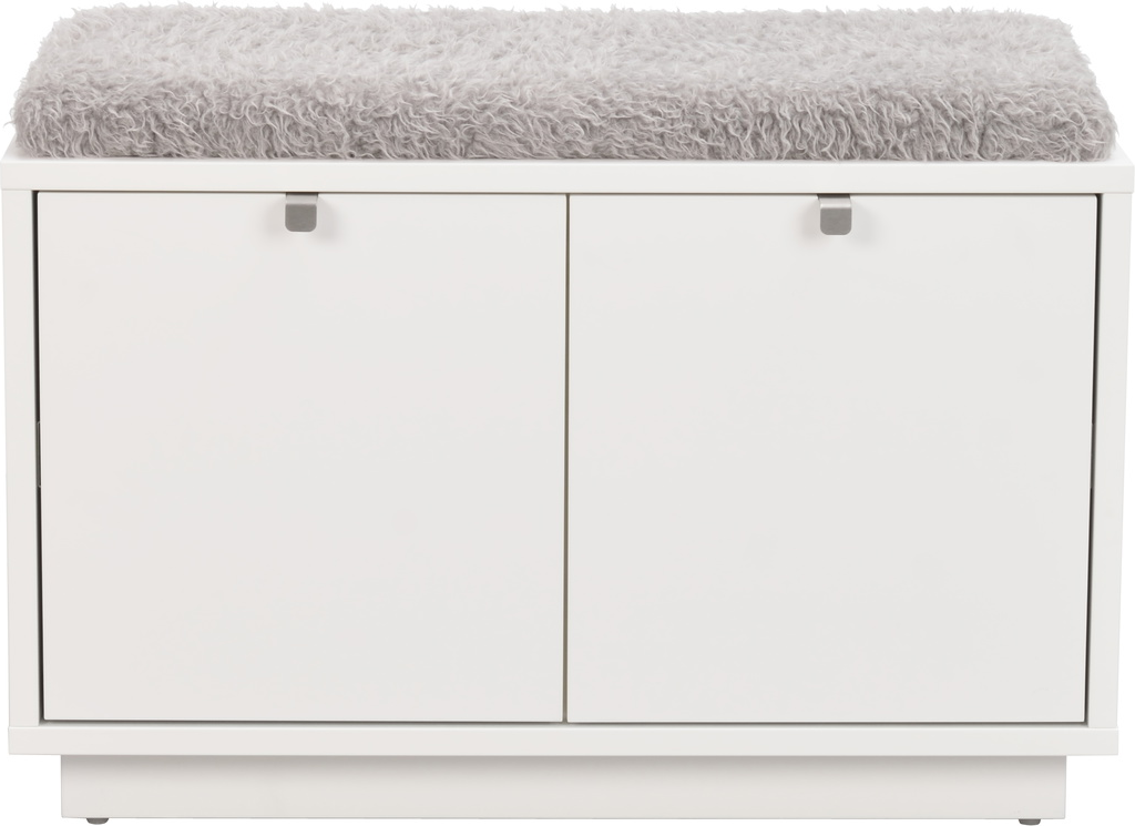 Entrébænk Rowico Confetti hvidlakeret MDF med 2 skuffer og grå kunstpels 70×35×45 cm
