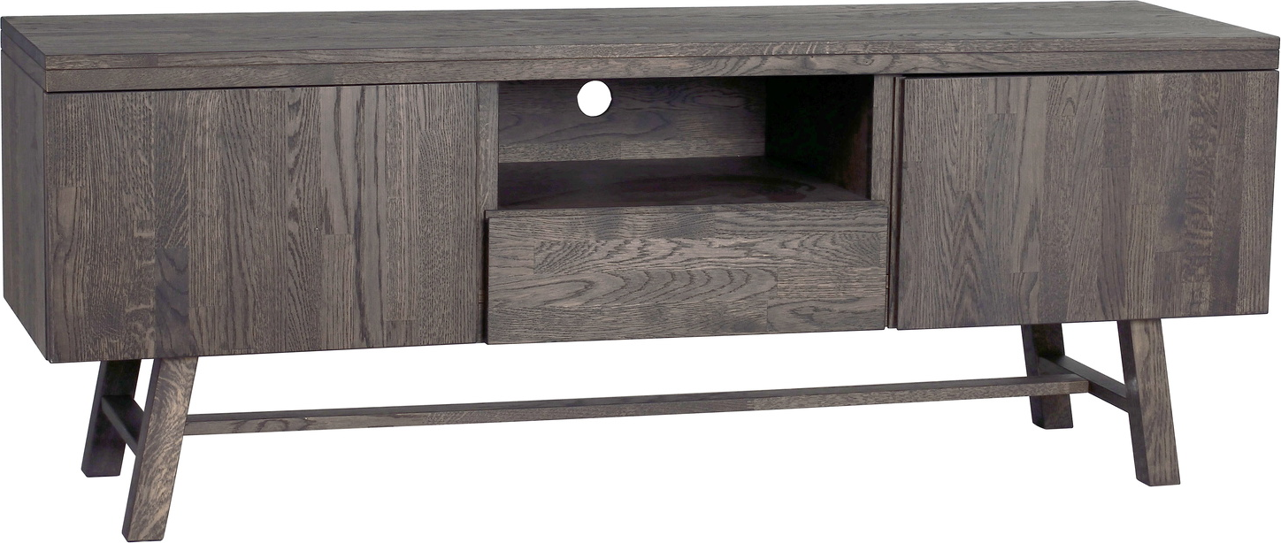 TV-bord Rowico Brooklyn i lakeret massivt egetræ mørkebrun FSC 100 % bæredygtigt 160x45x60 cm