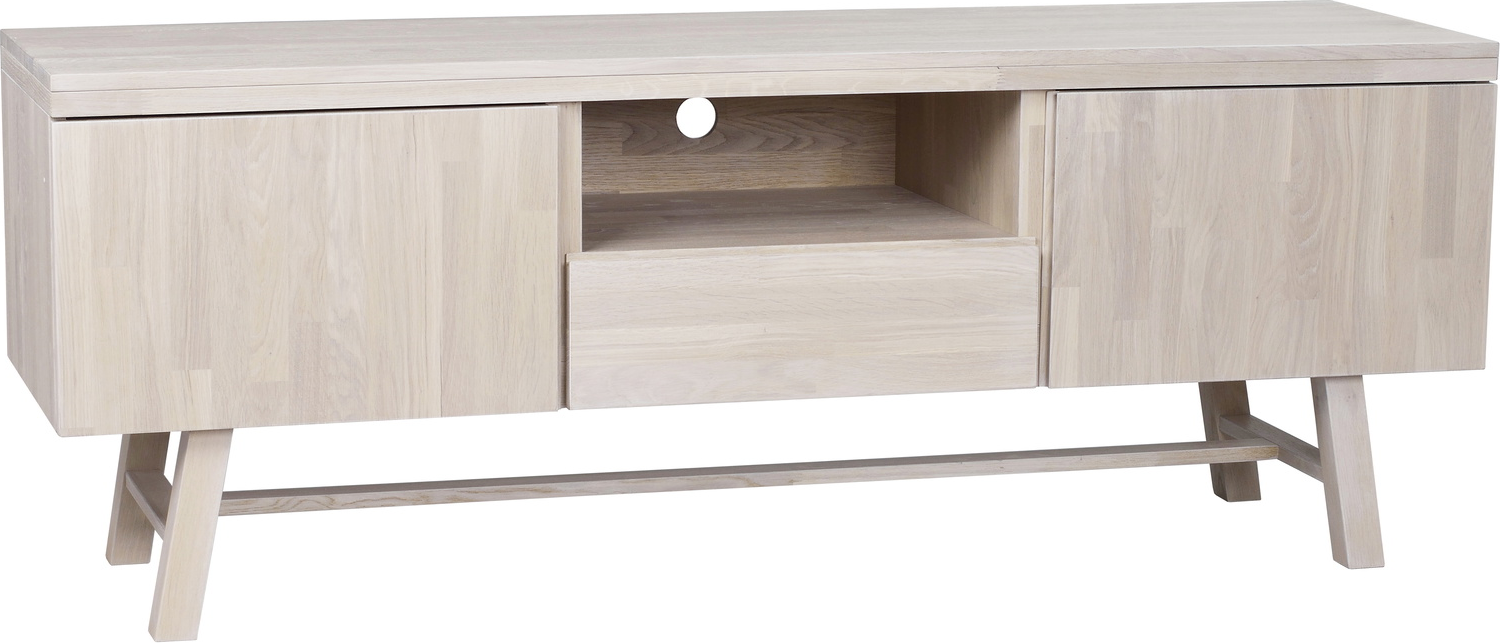 TV-bord Rowico Brooklyn i hvidkalket FSC-certificeret egetræ med soft-close og kabelstyring