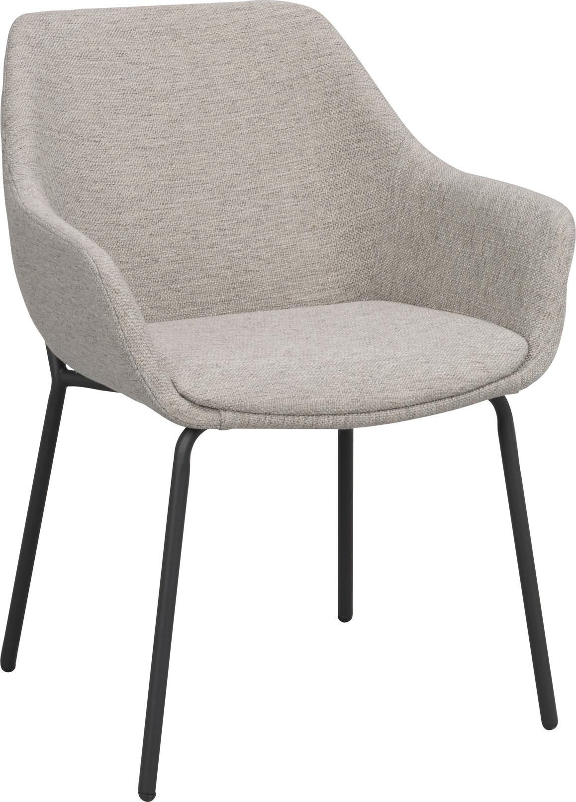 Spisebordsstol med armlæn Rowico Haley polstret lænestol i Asgard 8 lysegrå med sort metalben