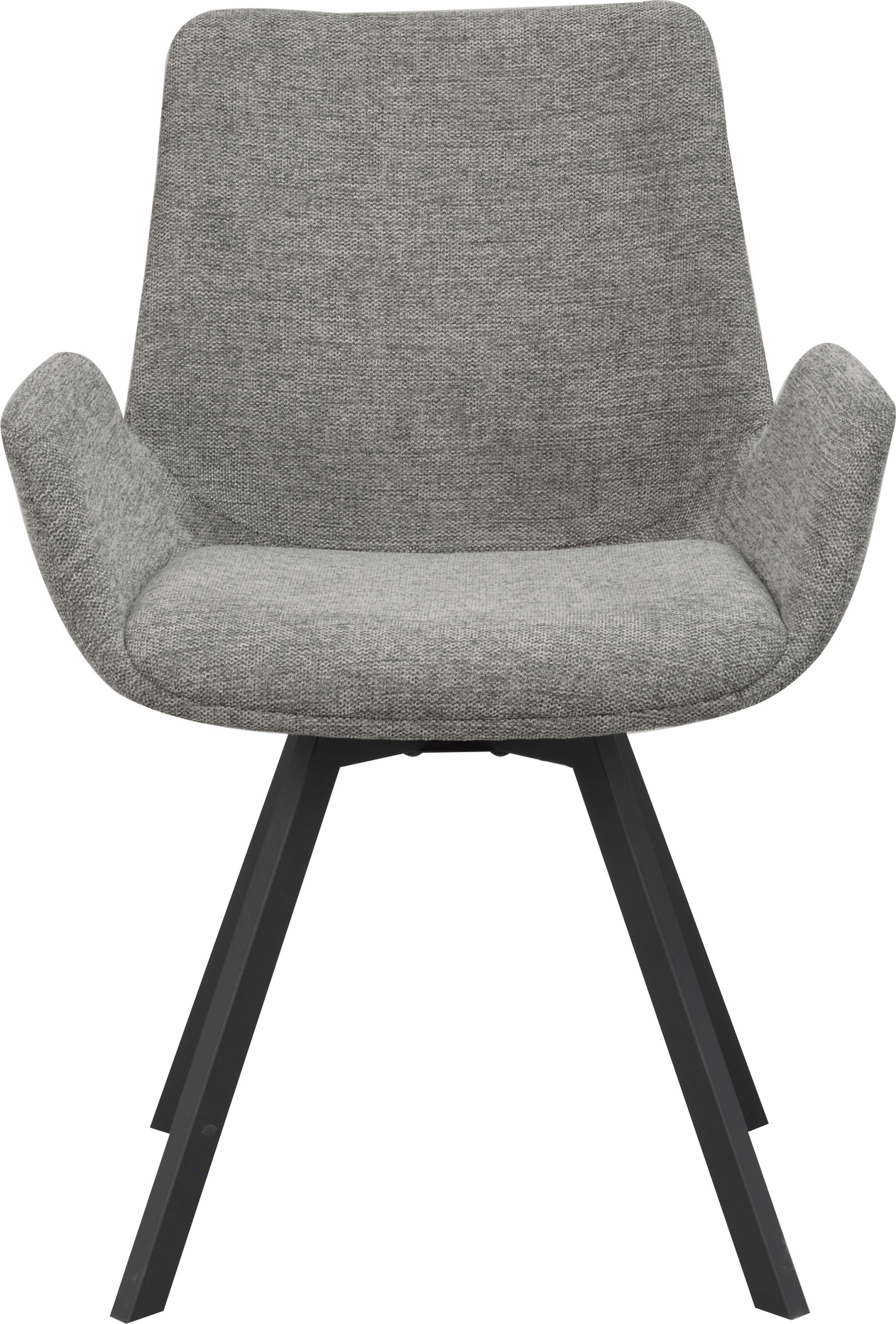 Spisebordsstol med armlæn Rowico Norwell grå Brego polyester stof, sorte pulverlakerede metalben, 360 drejefunktion