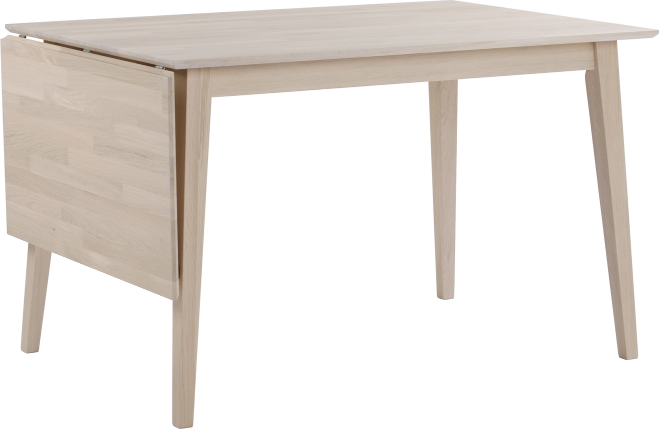 Spisebord Rowico Filippa i hvidkalket olieret egetræ 100% FSC med klapplade 120 - 165 cm