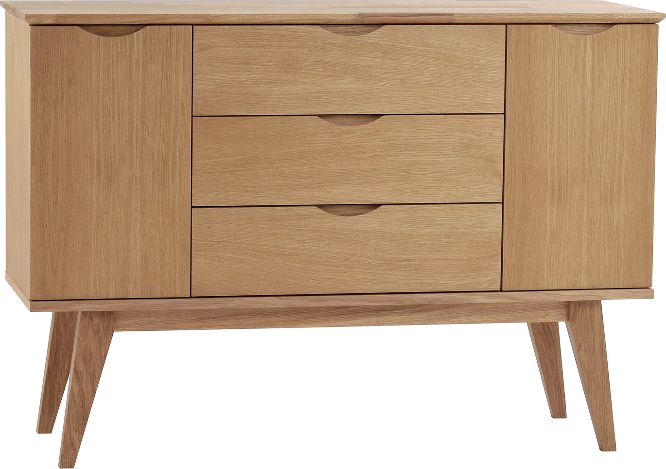 Skænk Rowico Filippa i olieret eg - multifunktionel TV-bord med 3 skuffer, 2 døre & flytbare hylder H85xB122xD40 cm