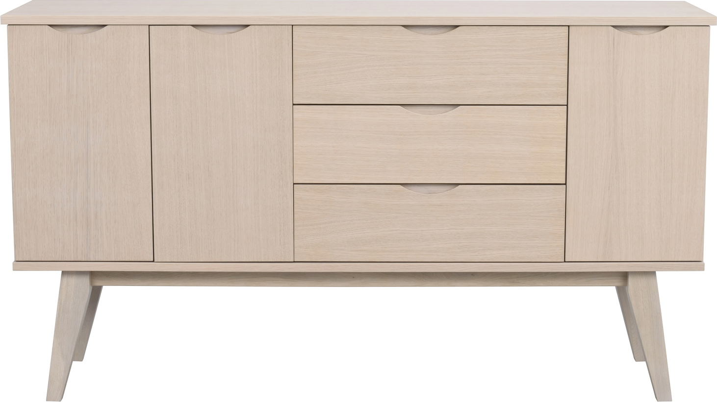 Rowico Filippa skænk H85×B150×D40 cm hvidkalket egetræsfiner skandinavisk grebsfrit design med push open og soft close