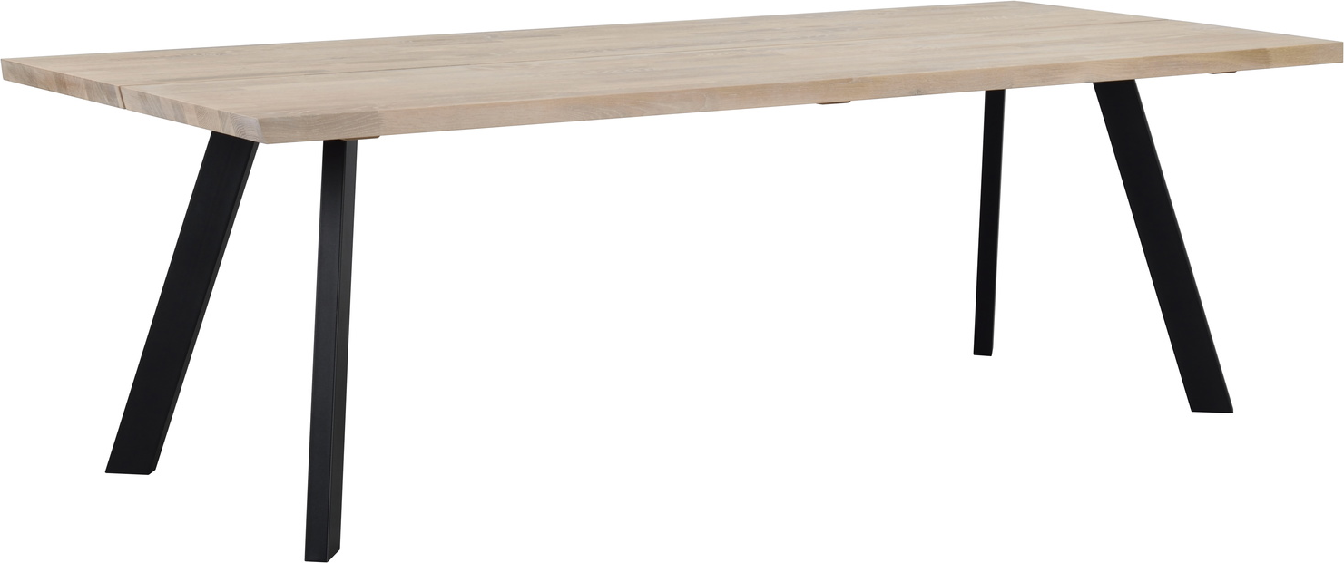 Spisebord Rowico Fred 240 x 100 cm i massivt hvidkalket egetræ og sort pulverlakeret metalstel FSC 100%