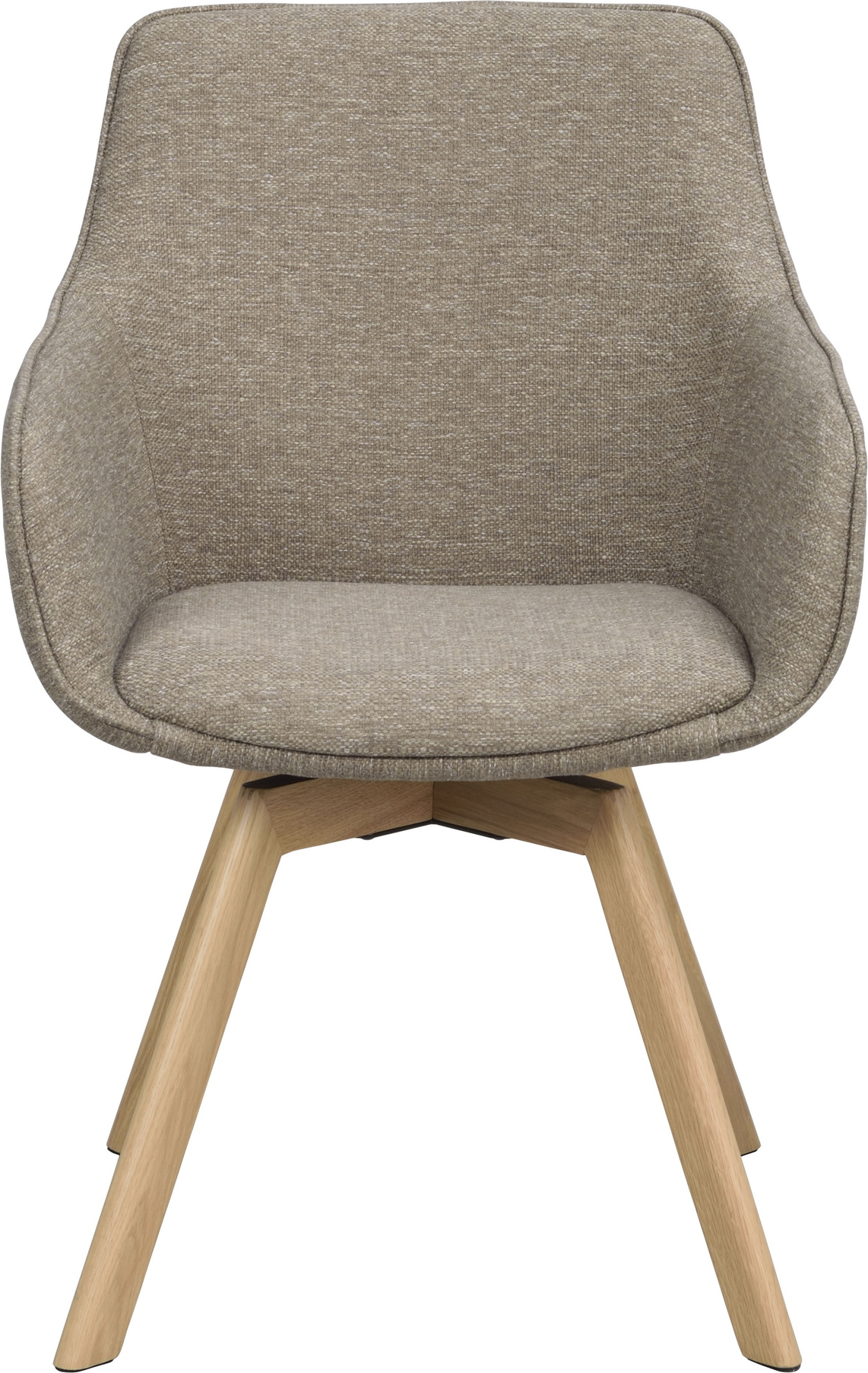 Rowico Alison drejelig spisebordsstol med armlæn i mørk beige Asgard stof og lakeret egetræ