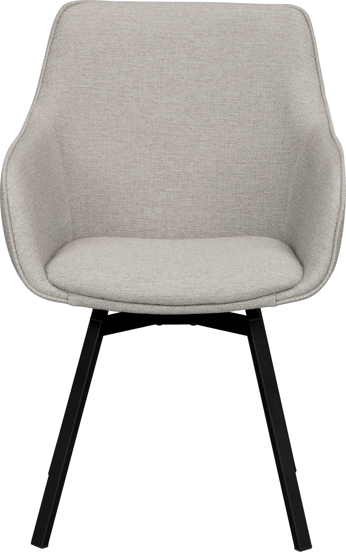 Spisebordsstol med armlæn Rowico Alison - beige polyesterstof, sort pulverlakeret metalramme med drejefunktion