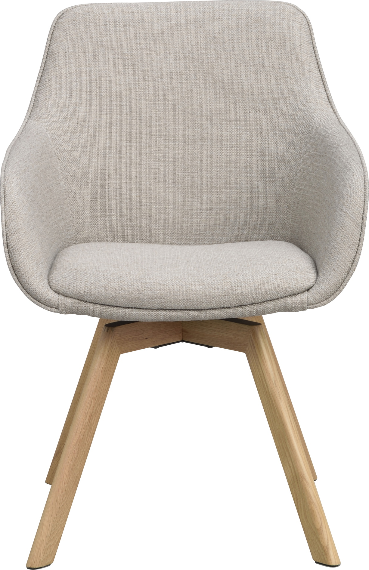 Spisebordsstol med armlæn Rowico Alison svingstol 360 beige stof og lakkerede egetræsben