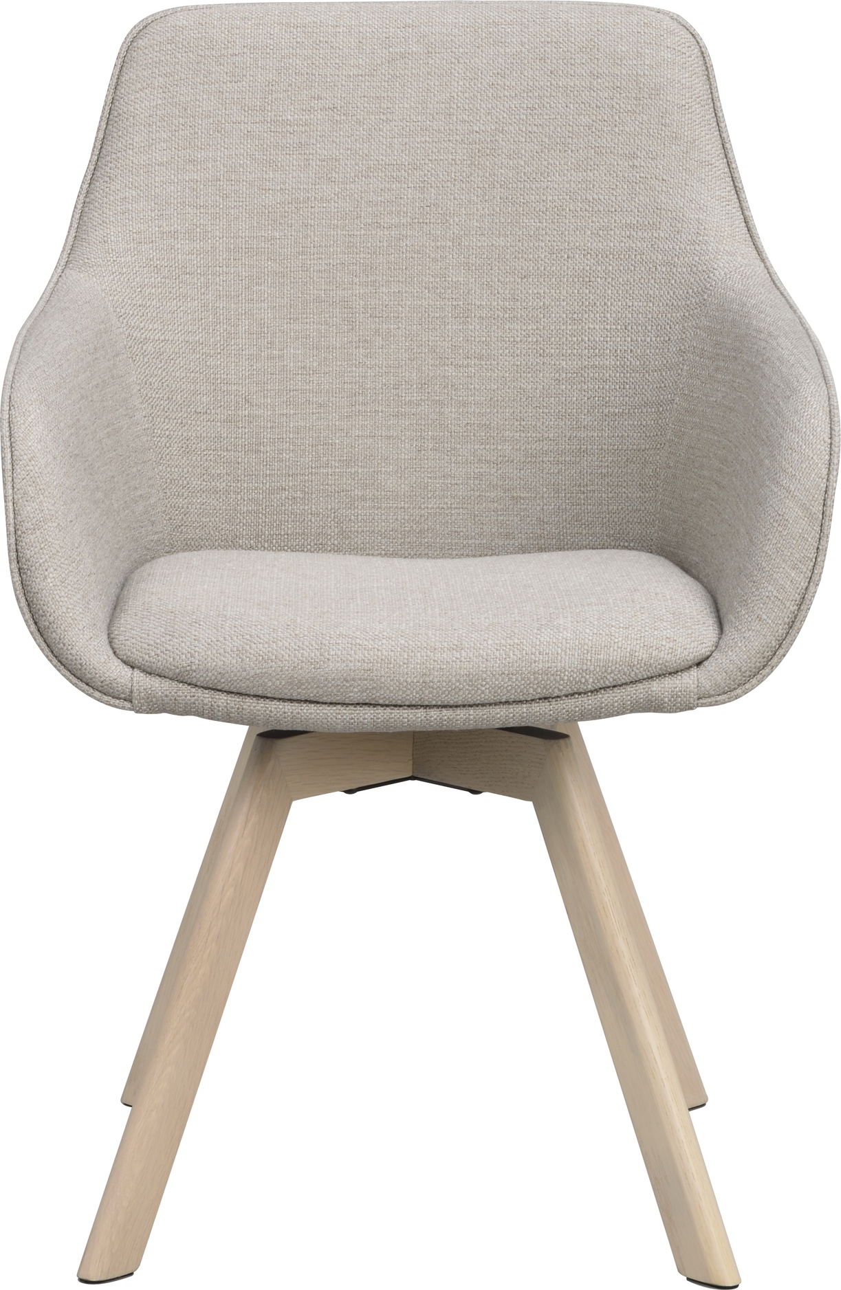 Spisebordsstol med armlæn Rowico Alison i beige Asgard-stof og hvidvasket egetræ med 360 drejefunktion - parvis