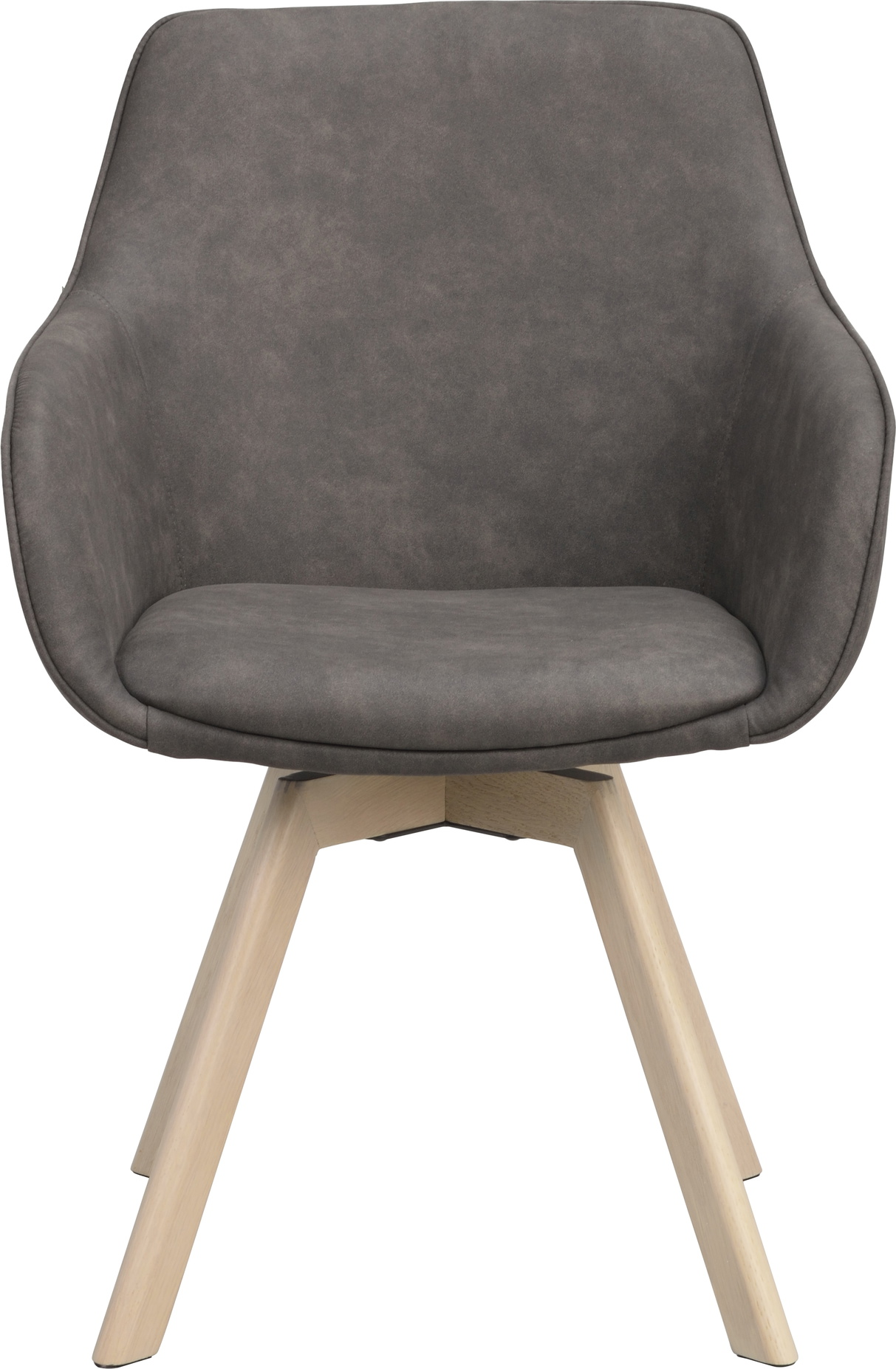 Spisebordsstol Rowico Alison med armlæn mørkegrå stof polstring hvidvasket egetræ 360 drejefunktion FSC-certificeret skandinavisk design