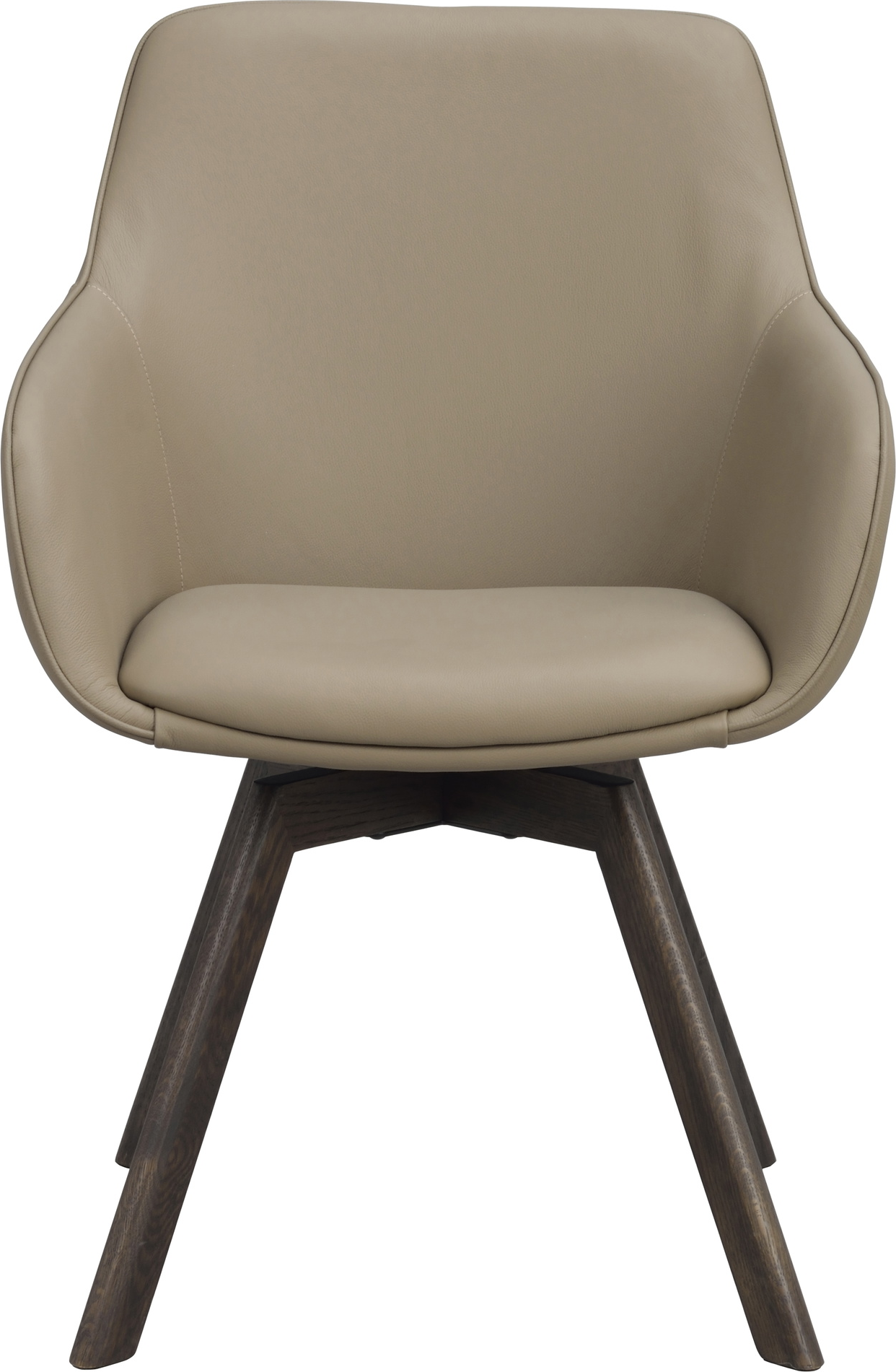 Spisebordsstol med armlæn Rowico Alison i beige ægte læder med drejefunktion og egetræsfundament 2-pak