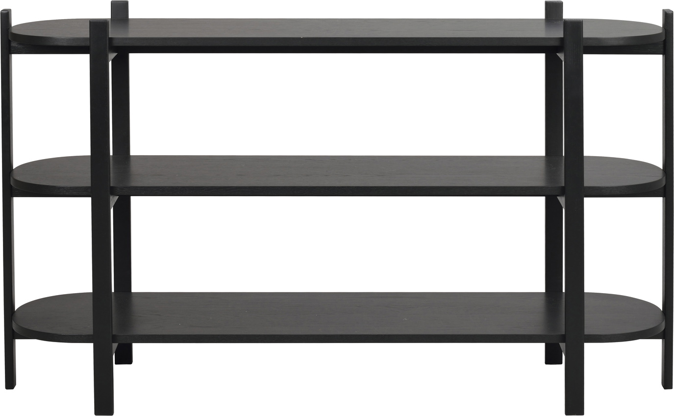 Konsolbord Rowico Tolsona sortlakeret træ 3 hylder H85xB39xL144 cm
