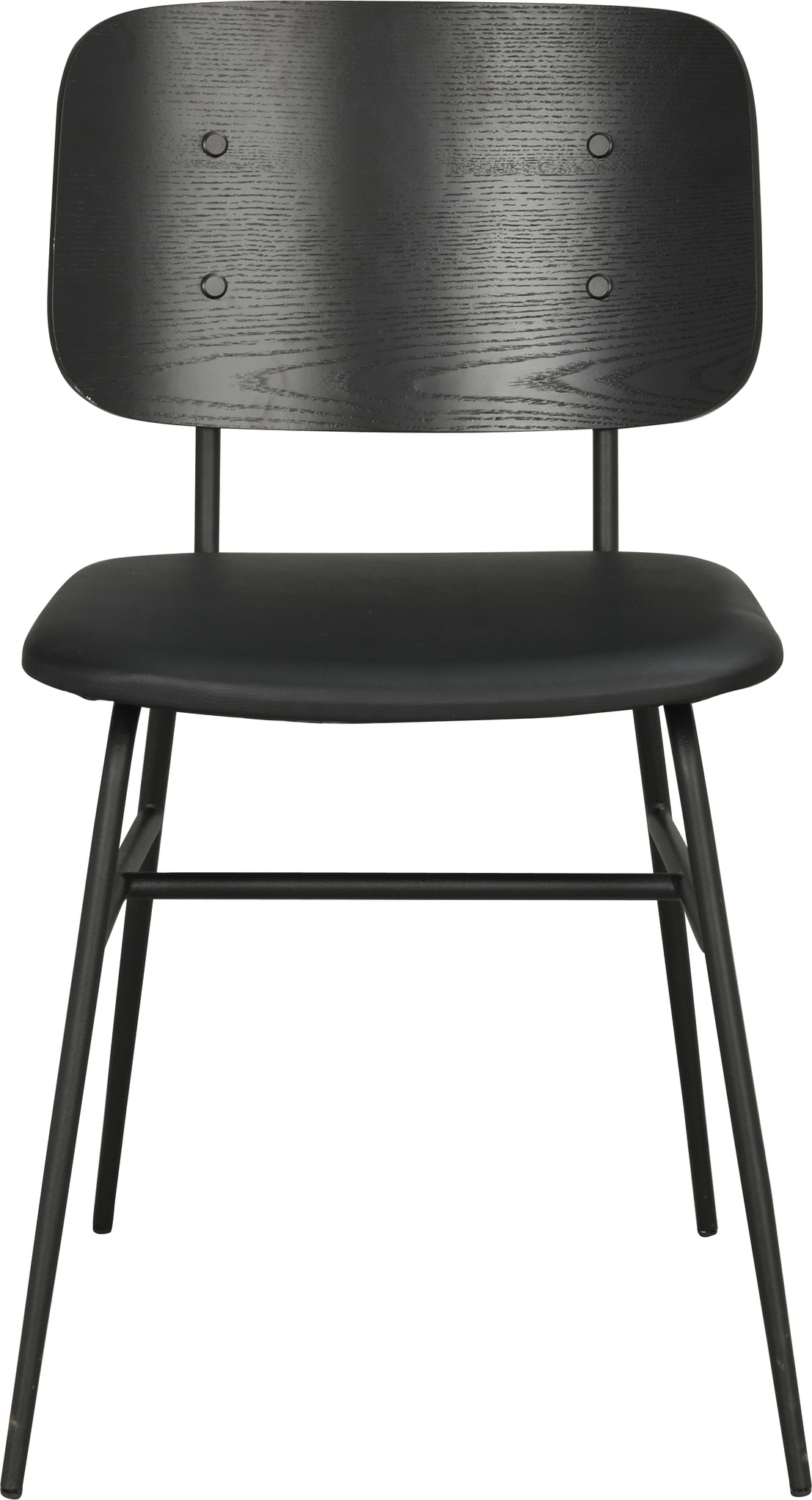 Spisebordsstol Rowico Brent 2-pak sort - pulverlakeret metalramme, askefiner ryg og sort PU-sæde