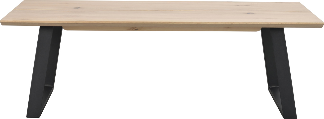 Sofabord/loungebord Rowico Melville nordisk & industrielt i hvidkalket eg finér med sort metalstel 140×65×46 cm