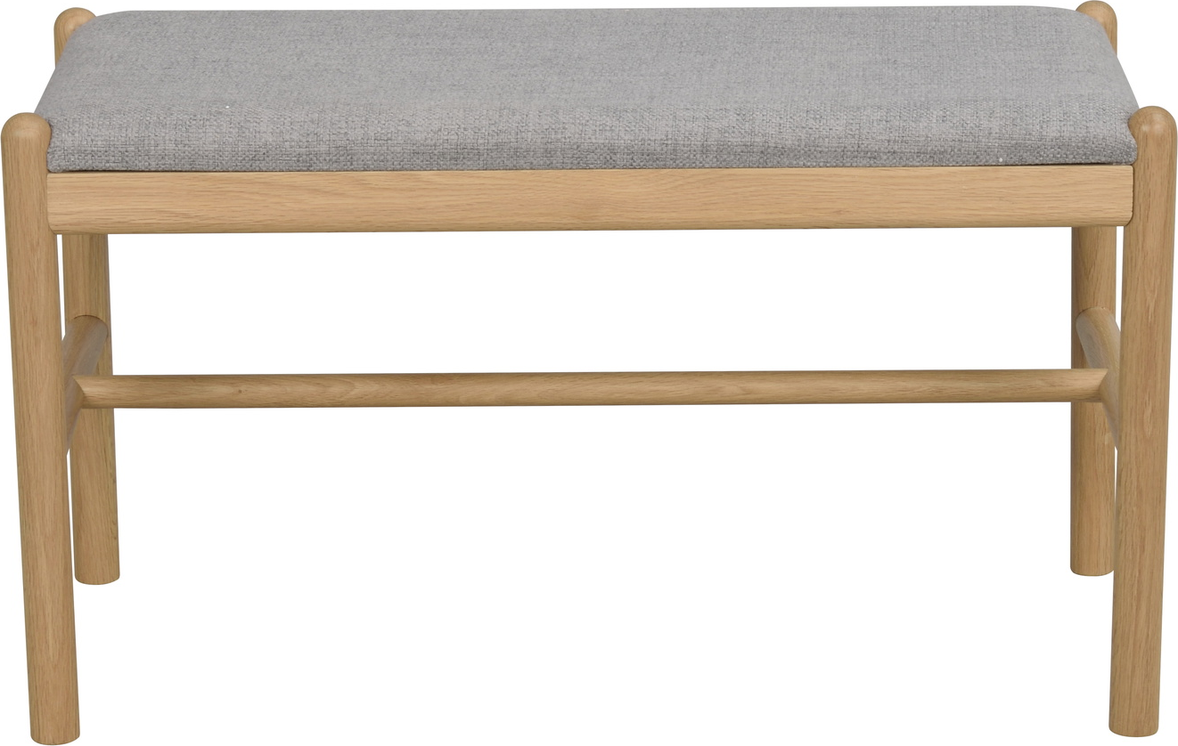 Entrébænk Rowico Milford skandinavisk design i massivt egetræ med polstret gråt sæde H46×B80×D40 cm
