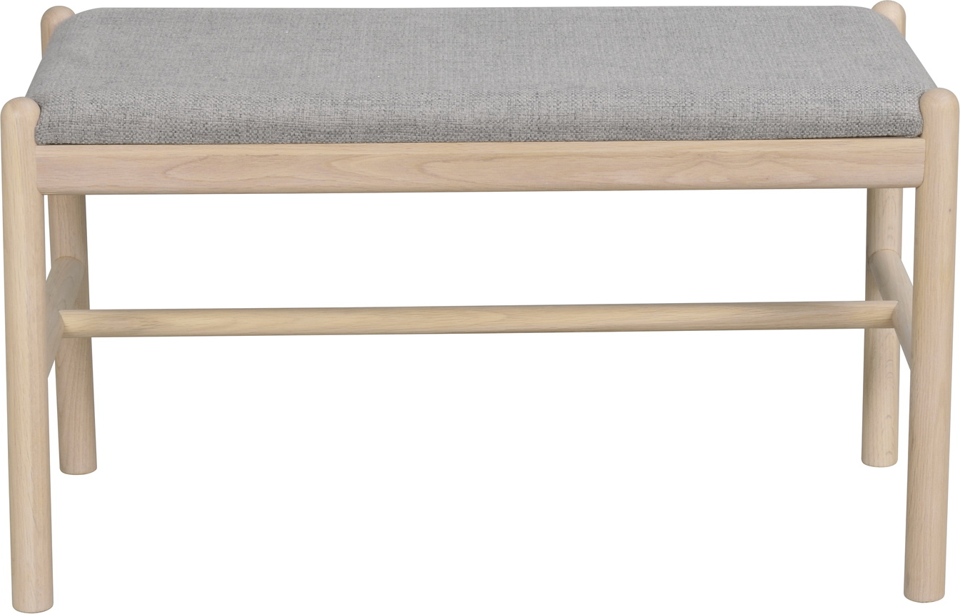 Entrébænk Rowico Milford H46×B80×D40 cm hvidvasket egetræ med grå polstring
