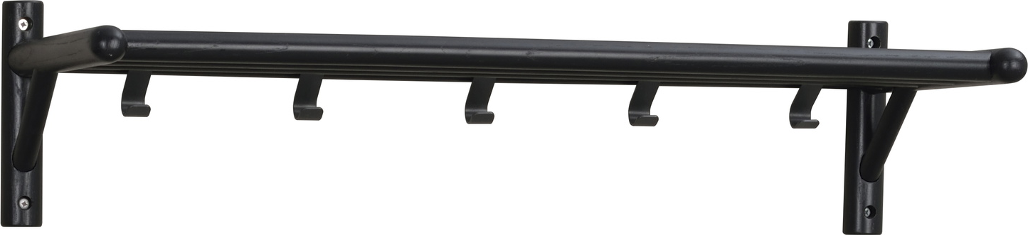 Hattehylde Rowico Milford sort - knagerække med hylde i massivt egetræ og metal, H19×B80×D33 cm