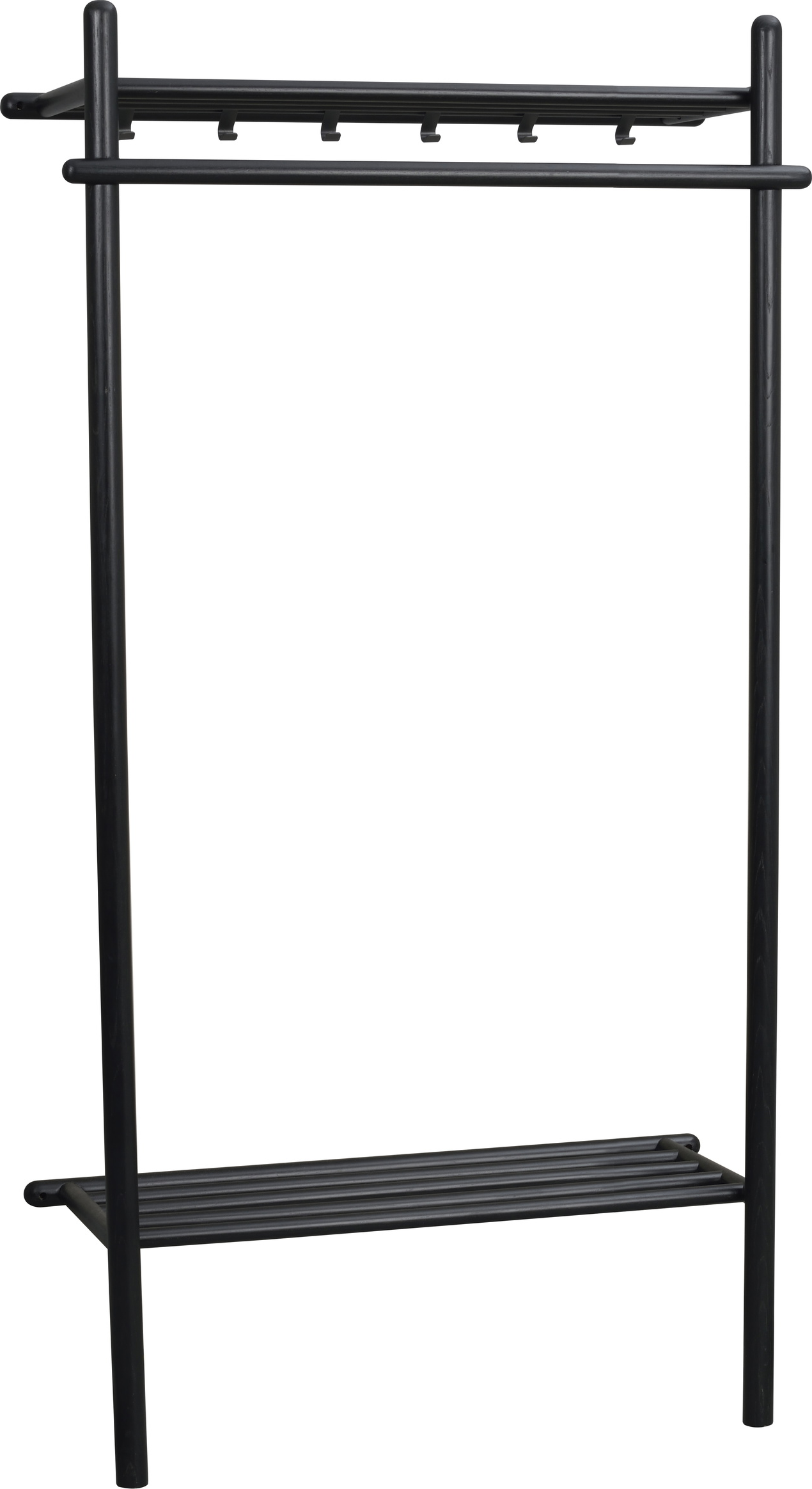 Knagerække og hattehylde Rowico Milford i massiv eg og sort pulverlakeret metal 181×91×39 cm