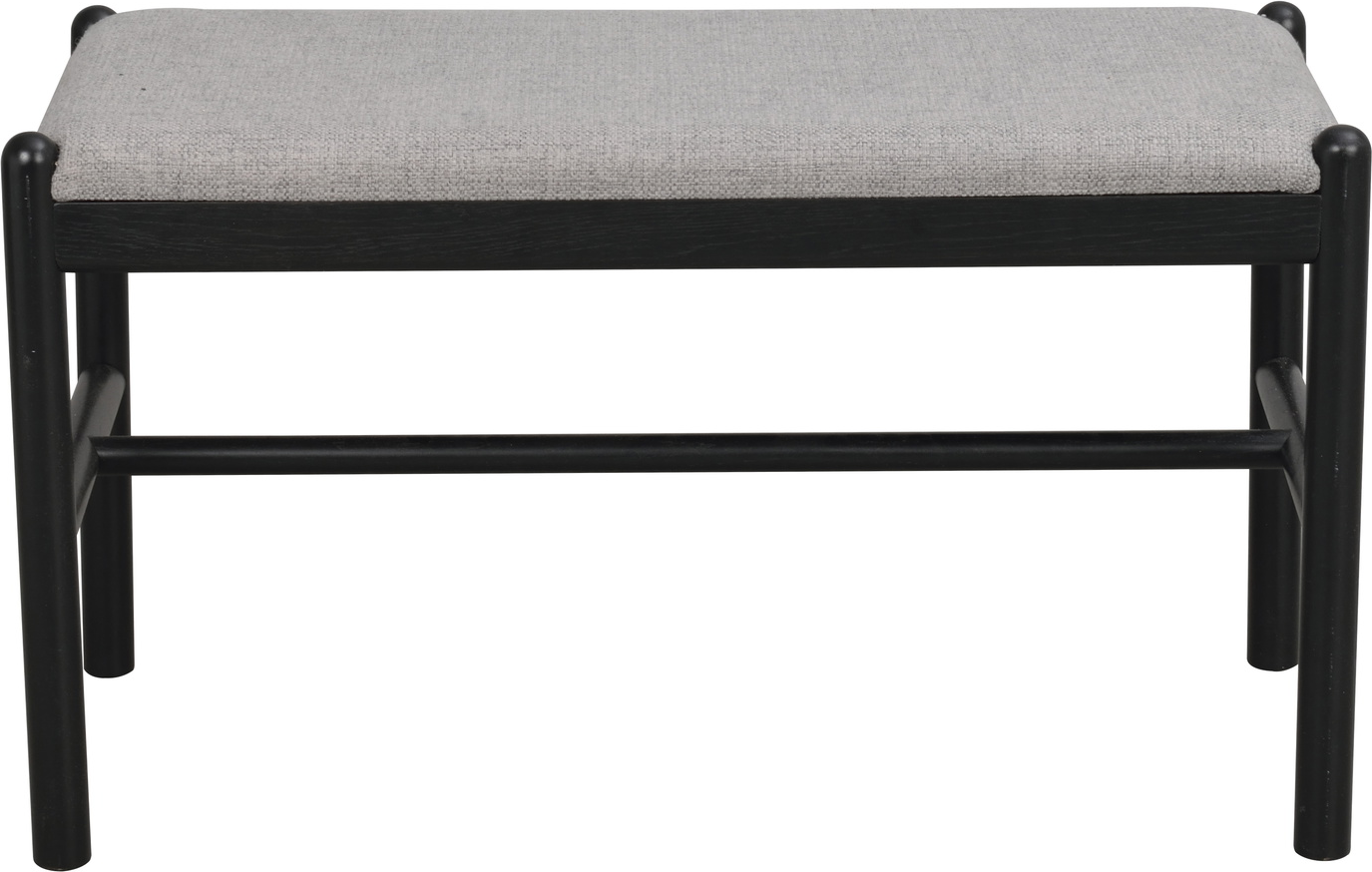 Entrébænk Rowico Milford i sort lakeret massiv egetræ med lysegråt polyesterbetræk H46×B80×D40 cm