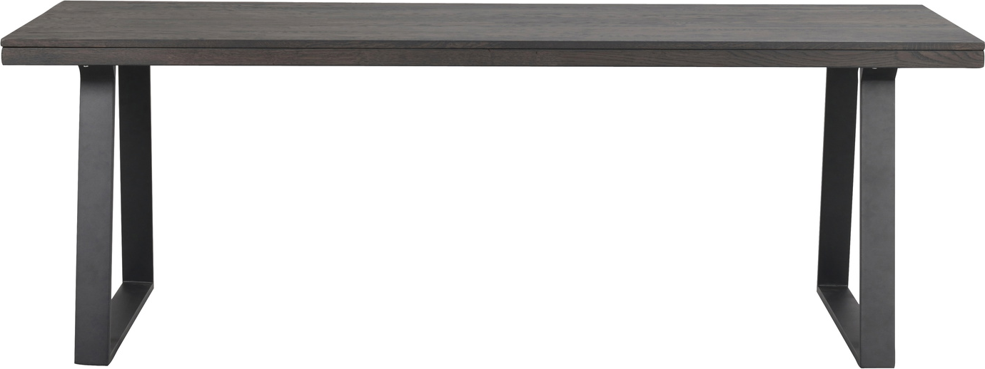 Spisebord Rowico Brooklyn i massivt egetræ med U-formede metalben 220 x 95 cm mørkebrun/sort