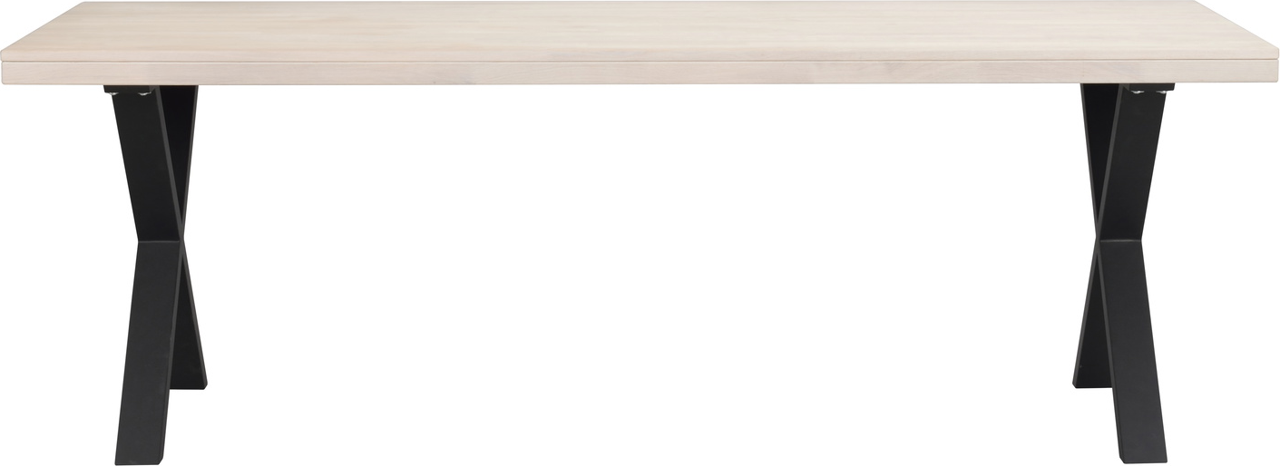 Spisebord Rowico Brooklyn 220x95 cm hvidvasket, oliebehandlet egetræ med sorte X-ben