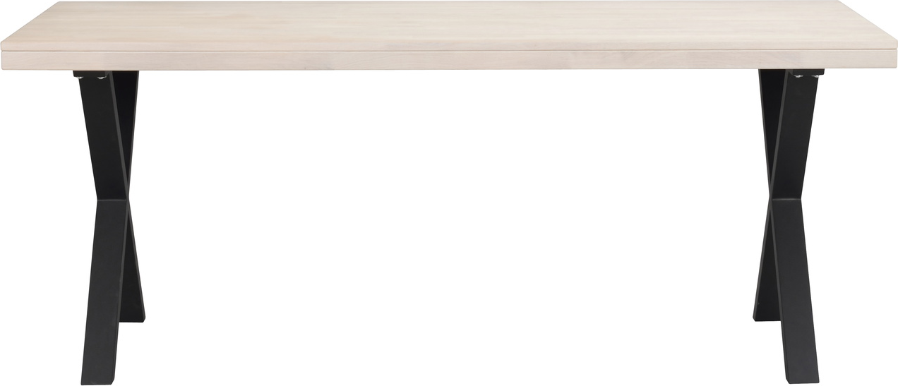 Spisebord Rowico Brooklyn med X-formede ben i sort metal og hvidvasket massiv egetræ 170×95×75 cm FSC 100% certificeret
