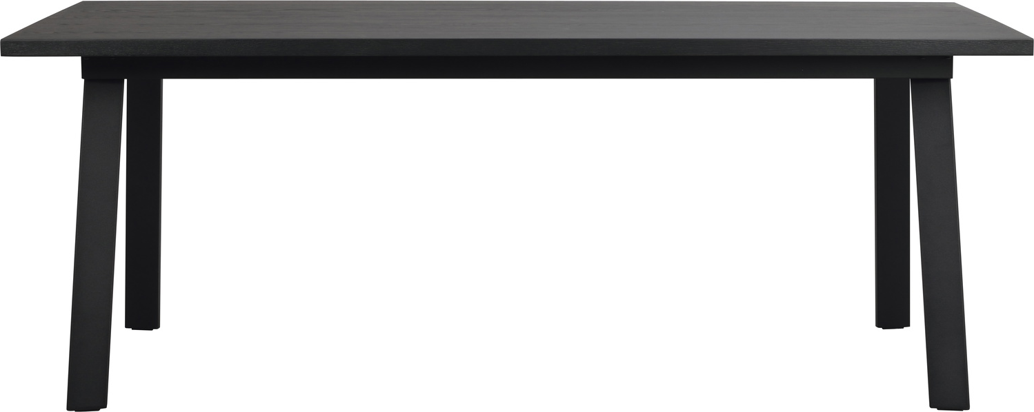 Spisebord Rowico Winnipeg, sort lakeret egefiner & pulverlakerede metalben, 200x100 cm