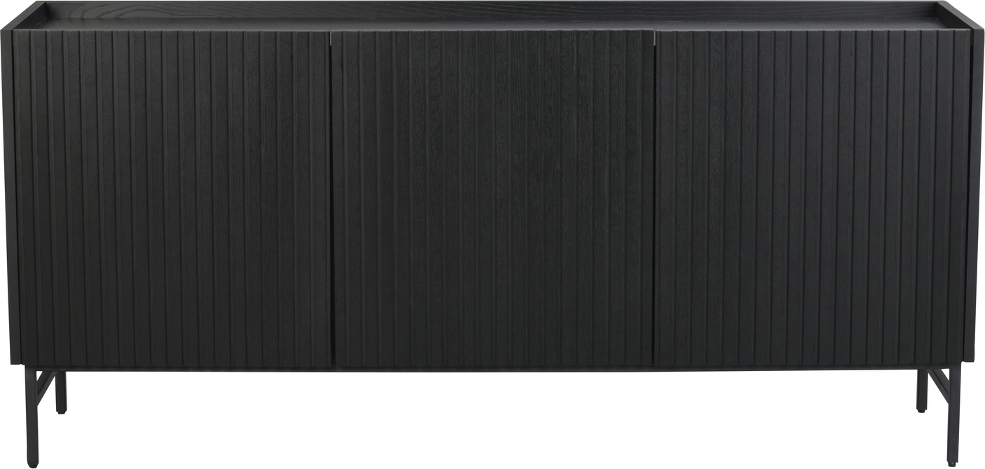 Rowico Halifax skænk - sort lakeret egfinér med egetræslister og metalstel 75×160×40 cm