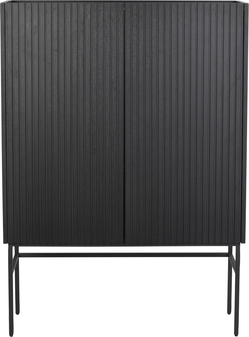 Højskab Rowico Halifax i sort lakeret egefiner med push-open-døre soft-close H 140 x B 100 x D 40 cm