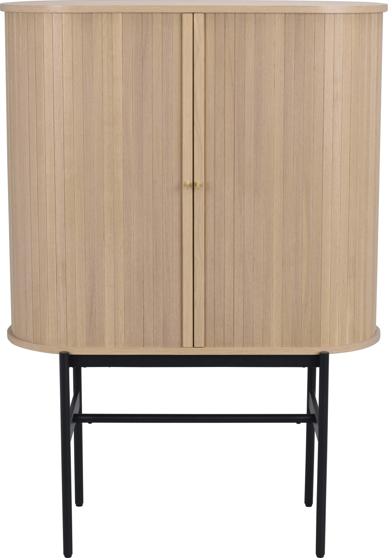 Højskab Rowico Haddington med hvidkalket egetræsfinér, messinggreb, sort pulverlakeret metalstel og justerbare hylder H146×B102×D45 cm