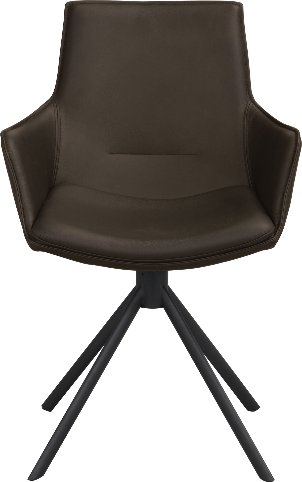 Spisebordsstol med armlæn Rowico Lowell - brunt læder, sort metalstel, sæt af 2
