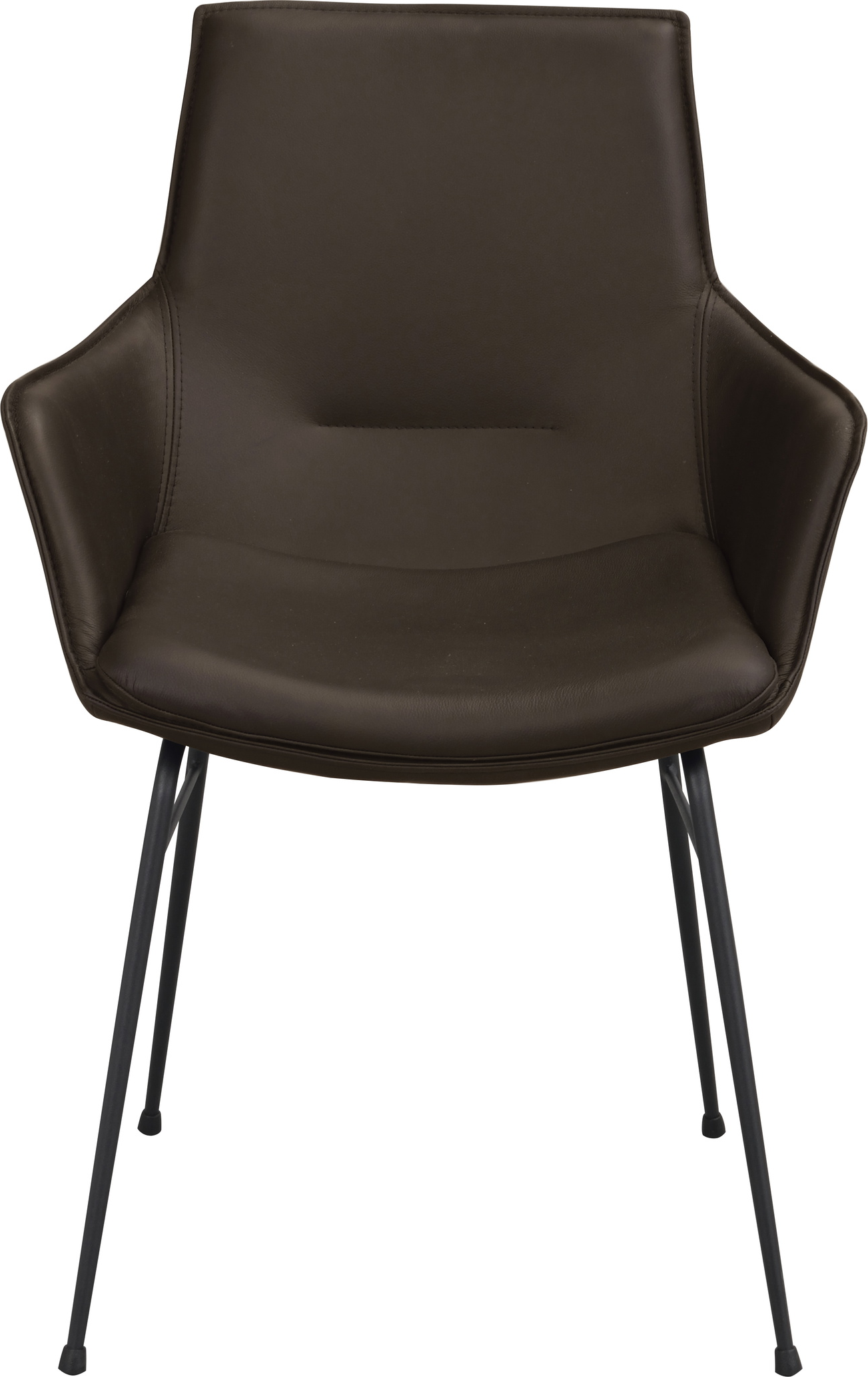 Spisebordsstol med armlæn Rowico Lowell polstret brunt læder, sort pulverlakeret metalstel 2-pak