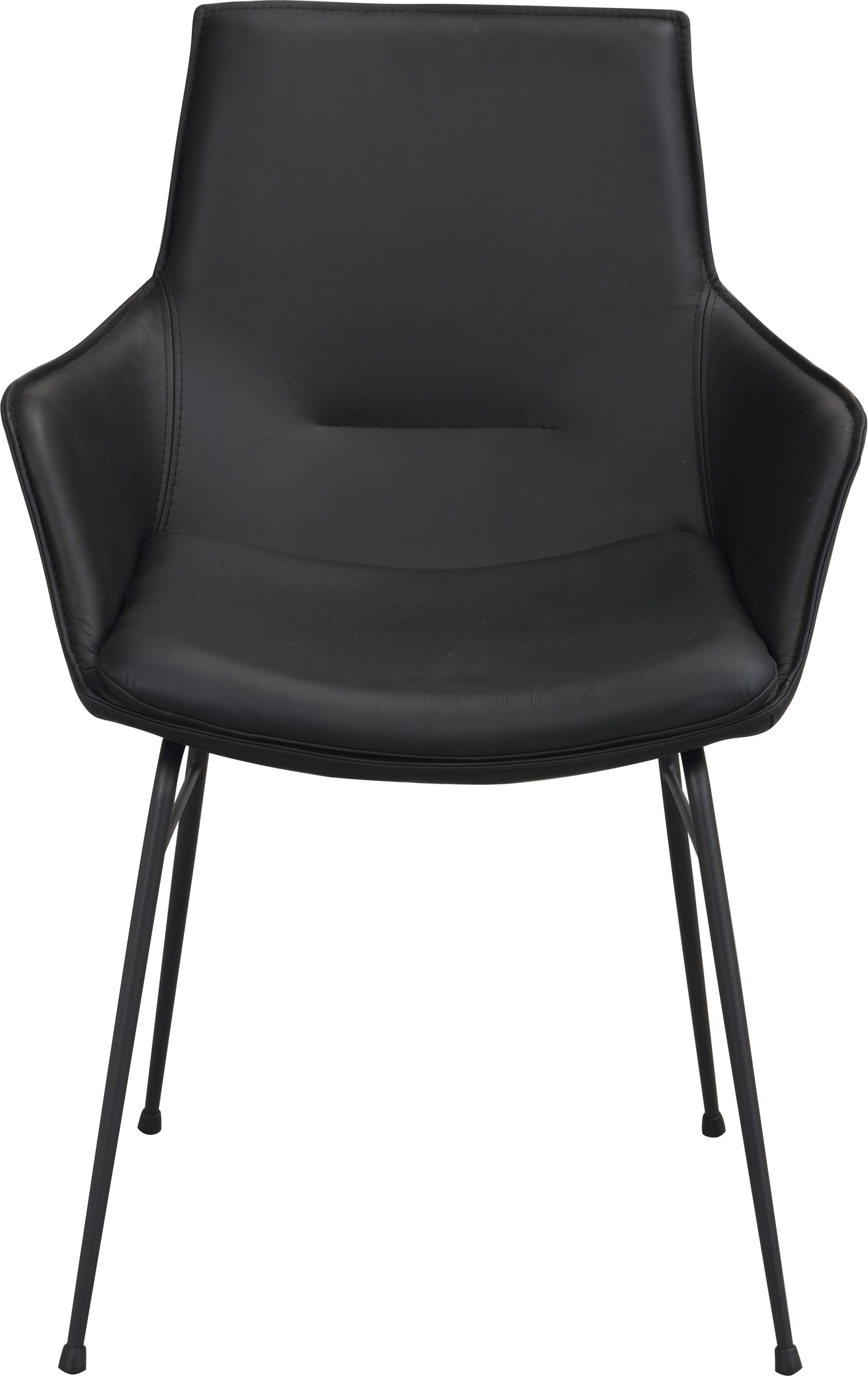 Spisebordsstol med armlæn Rowico Lowell polstret sort læder og pulverlakeret sort metal