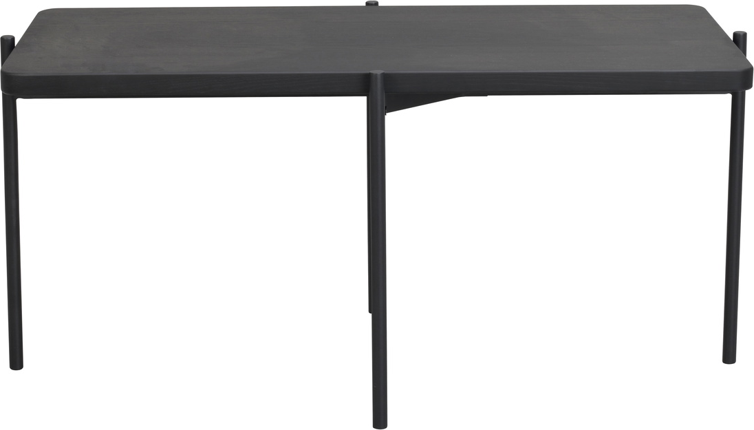 Sofabord/kaffebord Shelton Rowico i massivt europæisk asketræ med sort olie og pulverlakerede metalben H45xB50xL95 cm FSC
