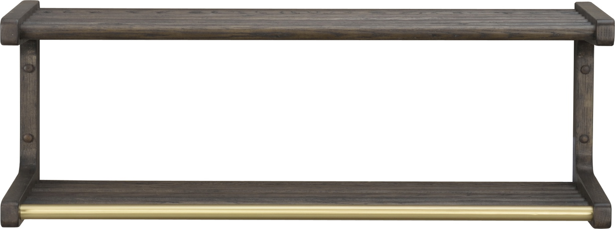 Hattehylde og knagerække Rowico Inverness lakeret egetræ brun guldfarvet metal 80×28×32 cm