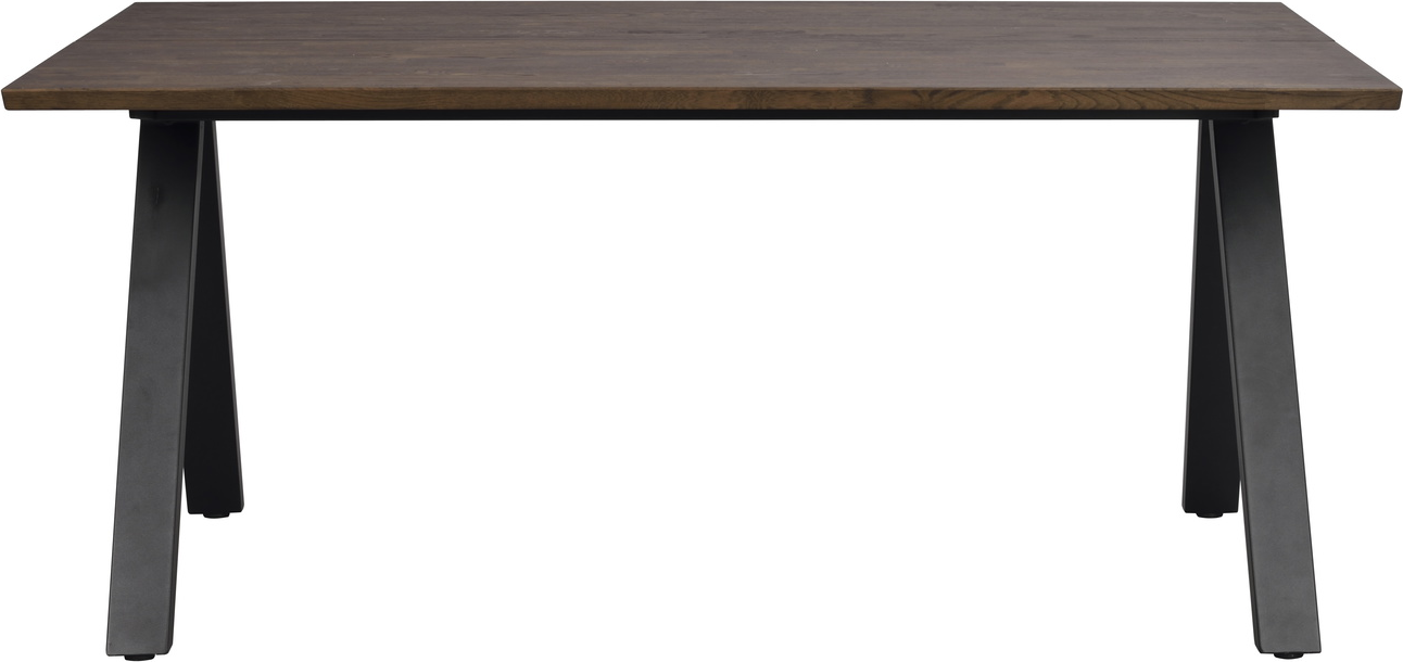 Spisebord Rowico Carradale V-ben massiv olieret eg og sort metal 170x100 cm udvideligt med 2 tillægsplader